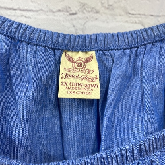 Faded Glory chambray new floral patch cotton 2x off shoulder top - Picture 2 of 5